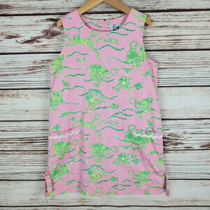 Lilly Pulitzer Girls Sz 12 Vintage "Scuba Monkey" Pink/Green Shirt Dress     #86